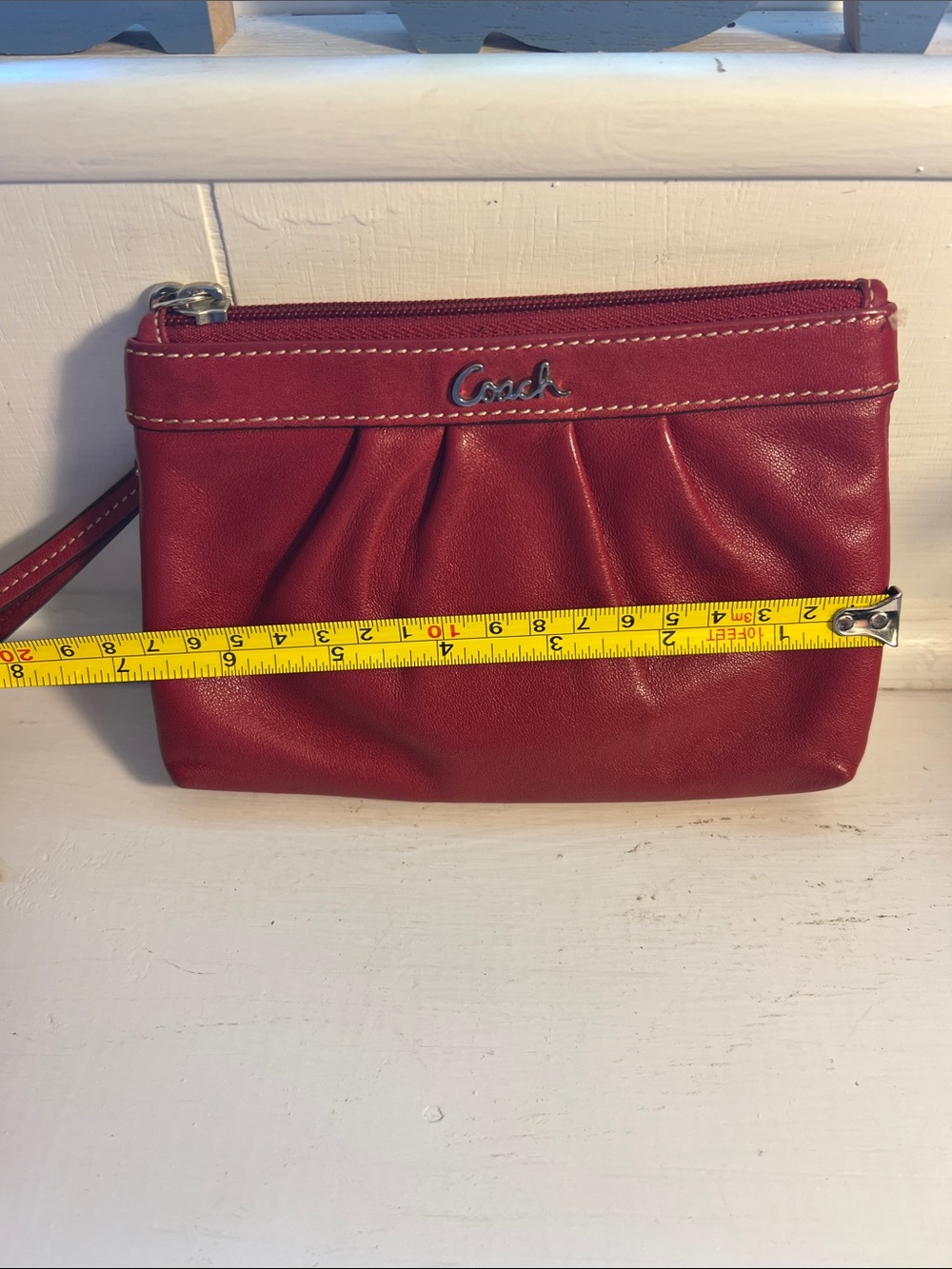 Coach Red Leather Wristlet Clutch with Silver Hardware - Picture 8 of 10